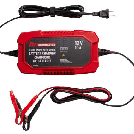 MotoMaster Simple Series Smart Battery Charger/Maintainer, Fully Automatic, 10-Amp, 12V