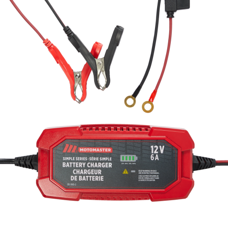 MotoMaster Simple Series Smart Battery Charger/Maintainer, Fully Automatic, 6-Amp, 12V