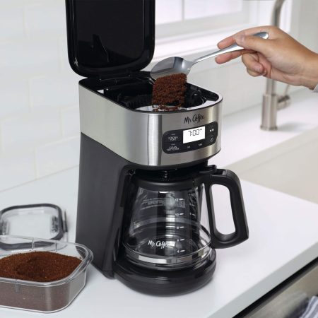 Mr. Coffee Programmable Coffee Maker w/ Glass Carafe, Automatic Cleaning Cycle, Stainless Steel, 12 Cup