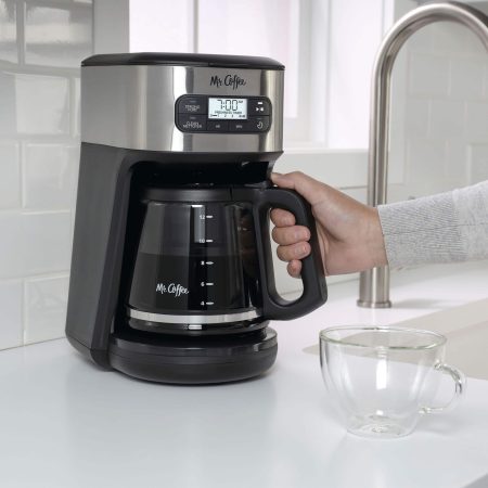 Mr. Coffee Programmable Coffee Maker w/ Glass Carafe, Automatic Cleaning Cycle, Stainless Steel, 12 Cup