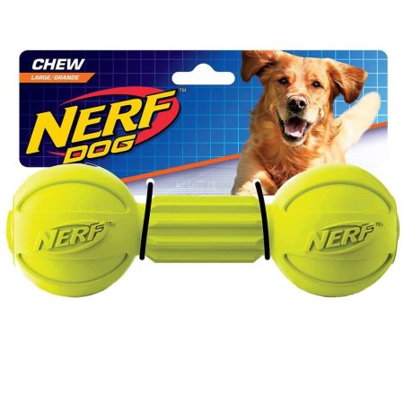 NerfDog Durable Rubber Retriever Barbell Chew Dog Toy, Large, Green