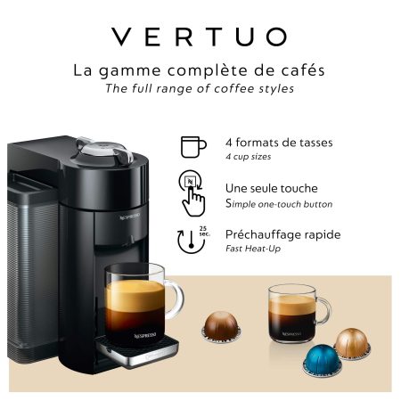 Nespresso Vertuo Coffee & Espresso Machine by DeLonghi w/ Aeroccino Milk Frother, Black