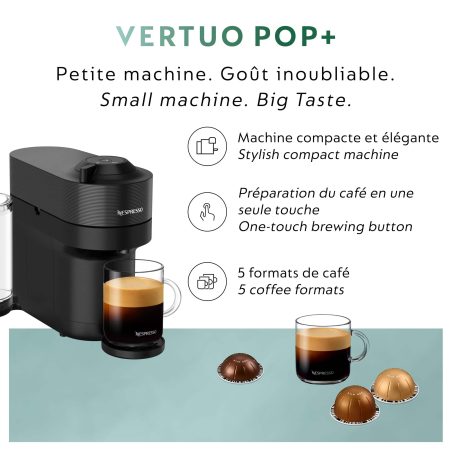 Nespresso Vertuo POP+ Coffee & Espresso Machine Bundle with Aeroccino, Black, 1-Cup