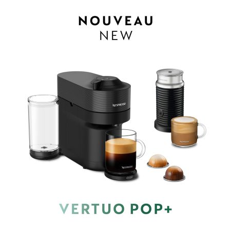 Nespresso Vertuo POP+ Coffee & Espresso Machine Bundle with Aeroccino, Black, 1-Cup