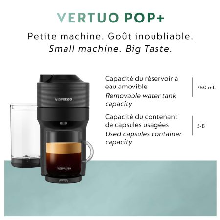 Nespresso Vertuo POP+ Coffee & Espresso Machine Bundle with Aeroccino, Black, 1-Cup