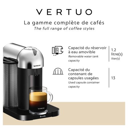 Nespresso Vertuo Coffee & Espresso Machine by Breville, Chrome