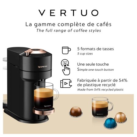 Nespresso Vertuo Next Premium Coffee & Espresso Machine by DeLonghi, Rose Gold/Black