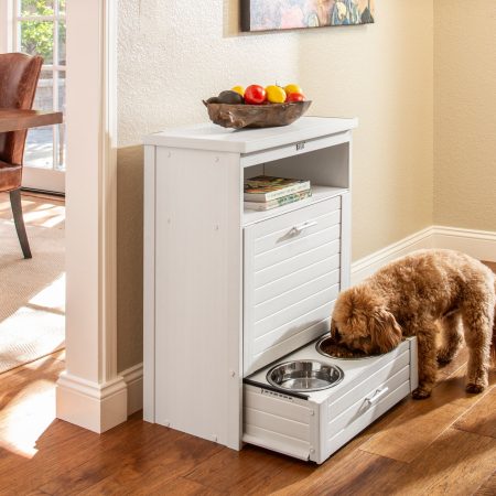 New Age Pet® ECOFLEX® Brea Dog Pantry Diner with Angled Storage Drawer, White