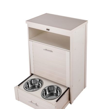 New Age Pet® ECOFLEX® Brea Dog Pantry Diner with Angled Storage Drawer, White