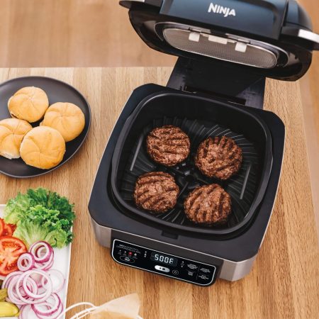 Ninja® Foodi™ 5-in-1 Non-Stick Indoor Grill w/ Air Fryer, Stainless Steel, Black