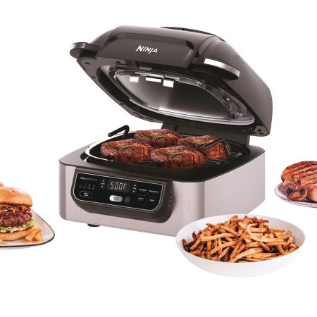 Ninja® Foodi™ 5-in-1 Non-Stick Indoor Grill w/ Air Fryer, Stainless Steel, Black