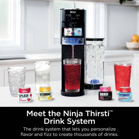 Ninja Thirsti™  Drink System, Soda Maker, Sparkling & Still Drinks, Carbonated Water Machine, Includes 60L CO2 Cylinder & 8 Water Drops, WC1001C