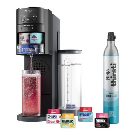 Ninja Thirsti™  Drink System, Soda Maker, Sparkling & Still Drinks, Carbonated Water Machine, Includes 60L CO2 Cylinder & 8 Water Drops, WC1001C