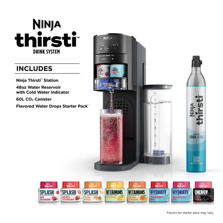 Ninja Thirsti™  Drink System, Soda Maker, Sparkling & Still Drinks, Carbonated Water Machine, Includes 60L CO2 Cylinder & 8 Water Drops, WC1001C