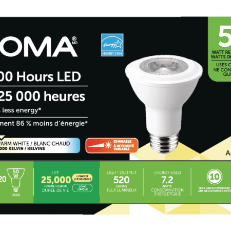 NOMA PAR20 E26 Base Dimmable LED Flood Light Bulbs, 3000K, 520 Lumens, Warm White, 50W, 2-pk