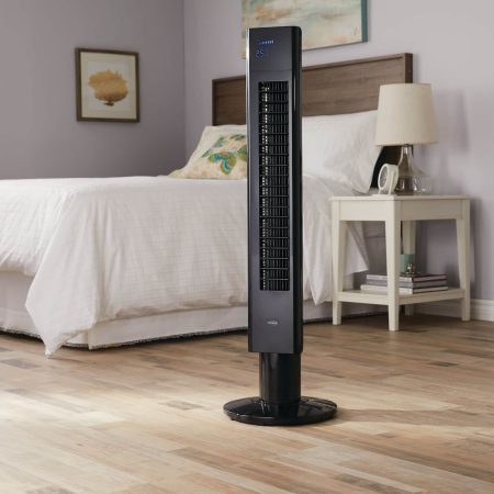 NOMA DC Motor Portable Oscillating Tower Fan w/Remote Control, 5-Speed, Black, 44-in