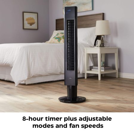 NOMA DC Motor Portable Oscillating Tower Fan w/Remote Control, 5-Speed, Black, 44-in