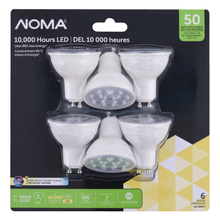 NOMA PAR16 GU10 Base Non-Dimmable LED Flood Light Bulbs, 2700K 500 Lumens, Warm White, 50W, 6-pk