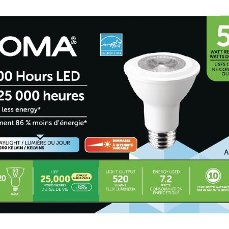 NOMA PAR20 E26 Base Dimmable LED Flood Light Bulbs, 5000K, 520 Lumens, Daylight, 50W, 2-pk