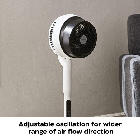 NOMA DC Oscillating Air Circulator Pedestal/Stand Fan with Remote Control, 9-Speed, White