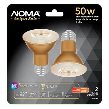 NOMA Designer Series PAR20 E26 Base Dimmable LED Flood Light Bulbs with a Matte Gold Base, Warm White, 50W, 2-pk