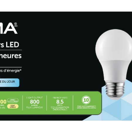 NOMA A19 E26 Base Non-Dimmable LED Light Bulbs, 800 Lumens, Daylight, 60W, 8-pk