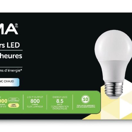 NOMA A19 E26 Base Non-Dimmable LED Light Bulbs, 800 Lumens, Warm White, 60W, 8-pk