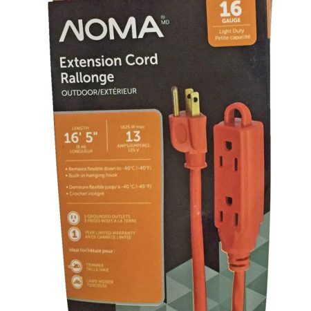 NOMA 16-ft 5-in 16/3 Outdoor Extension Cord with 3 Grounded Outlets, Orange