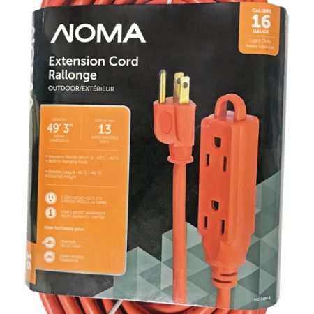 NOMA 49-ft 3-in 16/3 Outdoor Extension Cord with 3 Grounded Outlets, Orange