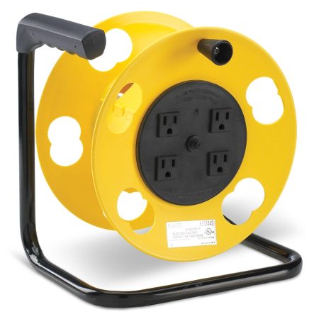 NOMA 100-ft Extension Cord Storage Reel with 4 Grounded Outlets and Circuit Breaker