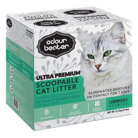 Odour Beater Ultra Premium Scoopable Clumping Cat Litter, Lemongrass Scent, 12.3-kg