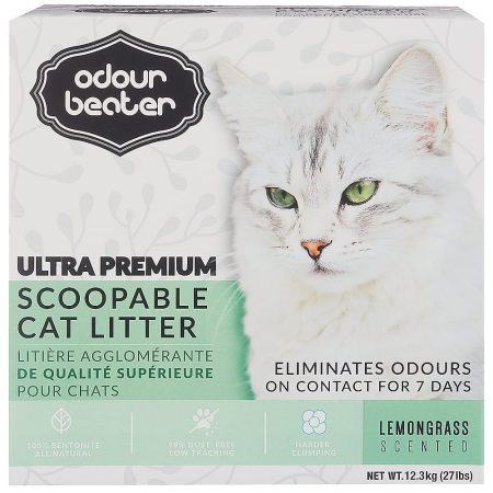 Odour Beater Ultra Premium Scoopable Clumping Cat Litter, Lemongrass Scent, 12.3-kg