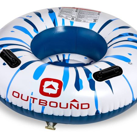 Outbound Air-Pump Inflatable Water Boating 1-Rider Towable Tube, White/Blue