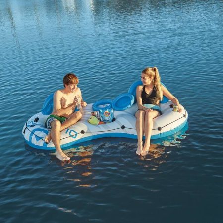 Outbound Inflatable Floating River/Lake Connectable 2-Person Tube/Ring w/Cooler, White/Blue