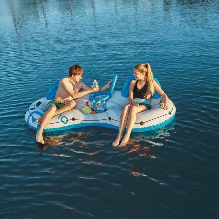 Outbound Inflatable Floating River/Lake Connectable 2-Person Tube/Ring w/Cooler, White/Blue