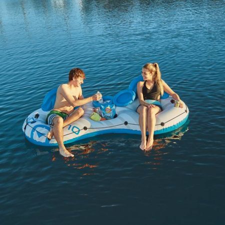 Outbound Inflatable Floating River/Lake Connectable 2-Person Tube/Ring w/Cooler, White/Blue