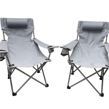 Outbound Quad-Fold Lounge Chair for Outdoor/Camping, 2-Piece, Grey