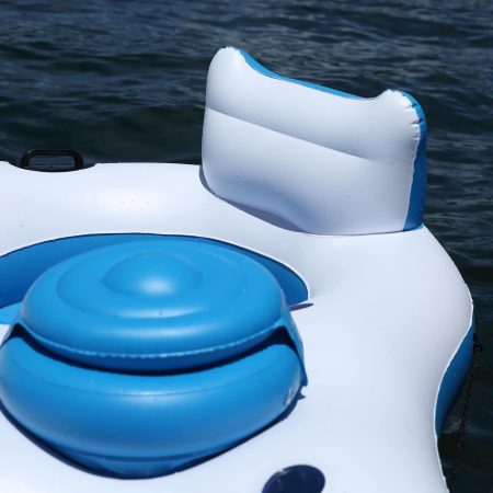 Outbound Inflatable Floating River/Lake Connectable 4-Person Party Island w/Cooler, White/Blue