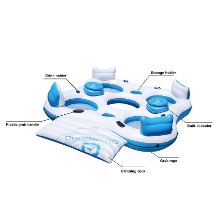 Outbound Inflatable Floating River/Lake Connectable 4-Person Party Island w/Cooler, White/Blue