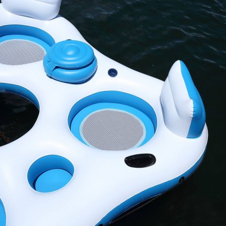 Outbound Inflatable Floating River/Lake Connectable 4-Person Party Island w/Cooler, White/Blue