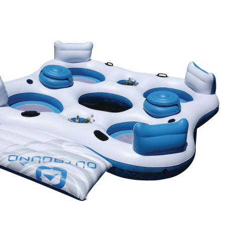 Outbound Inflatable Floating River/Lake Connectable 4-Person Party Island w/Cooler, White/Blue