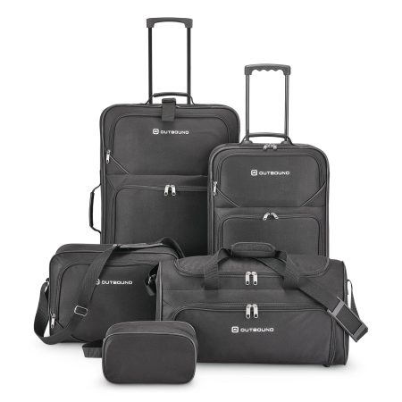 Outbound 5-Piece Softside Wheeled Travel Luggage Suitcase Set w/ Duffle, Boarding Tote & Toiletry Bags