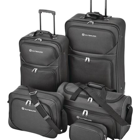 Outbound 5-Piece Softside Wheeled Travel Luggage Suitcase Set w/ Duffle, Boarding Tote & Toiletry Bags