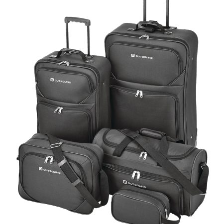 Outbound 5-Piece Softside Wheeled Travel Luggage Suitcase Set w/ Duffle, Boarding Tote & Toiletry Bags