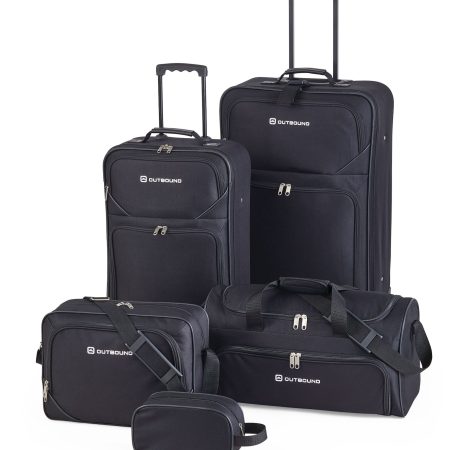 Outbound 5-Piece Softside Wheeled Travel Luggage Suitcase Set w/ Duffle, Boarding Tote & Toiletry Bags