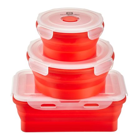 Outbound Plastic Collapsible Container Set, BPA Free, Red, 3-pk