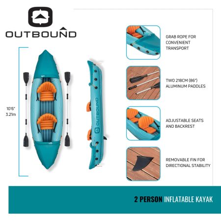 Outbound 2-Person Inflatable Kayak w/Paddle, 10-ft