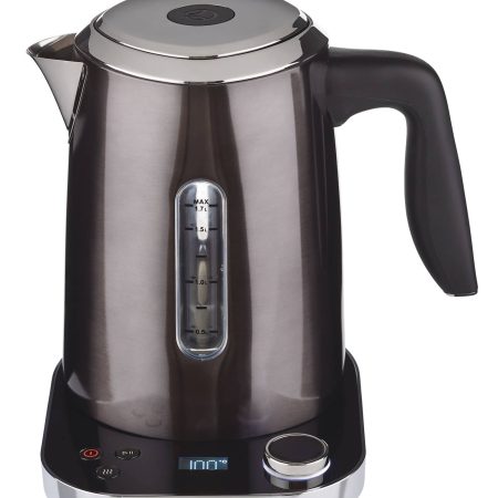 PADERNO Cordless Programmable Electric Kettle w/ Digital Display, Black Stainless Steel, 1.7L