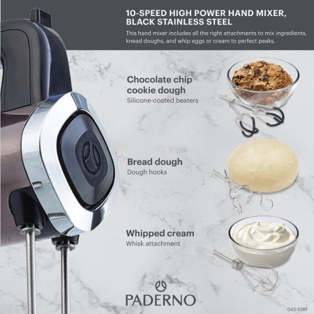 PADERNO High Power 10-Speed Hand Mixer, Black Stainless Steel