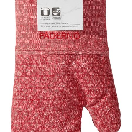 PADERNO Printed Silicone Oven Mitt, Red Chambray, One-Size